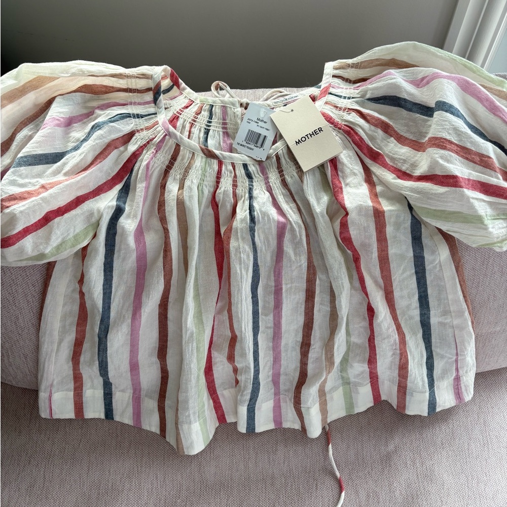 MOTHER Striped The market Peasant Blouse in Red, Pink, and Blue xs NWT - Picture 6 of 13